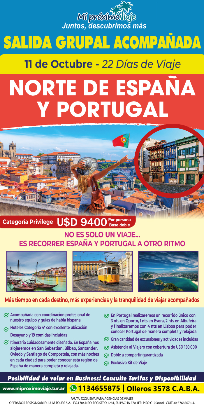 SALIDA GRUPAL NORTE DE ESPAÑA y PORTUGAL - 11 DE OCTUBRE !